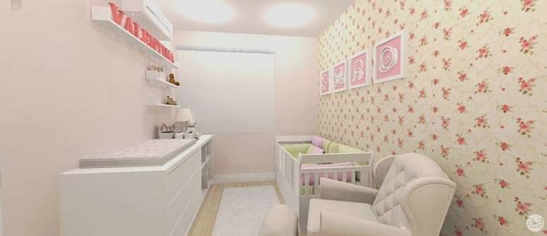 25. Papel de parede para quarto de beb&ecirc; menina florido. Projeto Bruna Ces&aacute;rio de Almeida