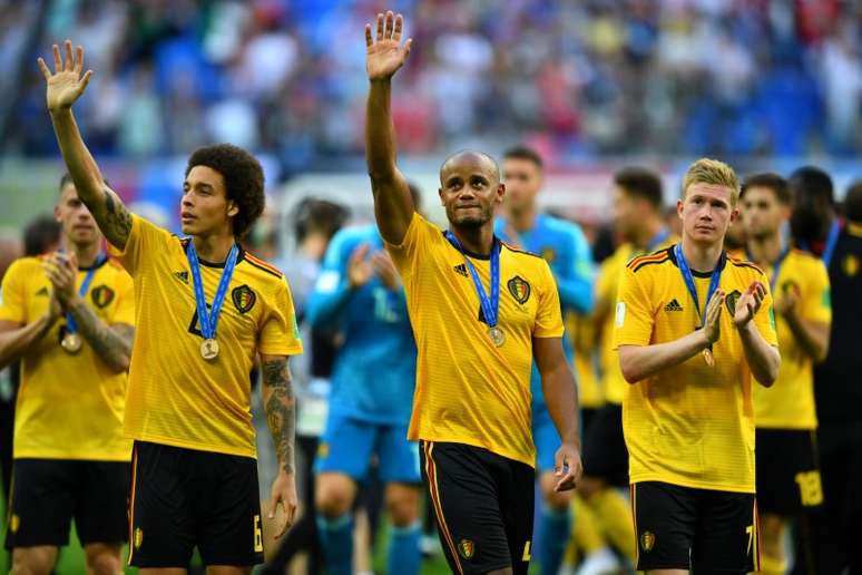 Jogadores da B&eacute;lgica comemoram terceiro lugar na Copa do Mundo
 14/7/2018      REUTERS/Dylan Martinez 