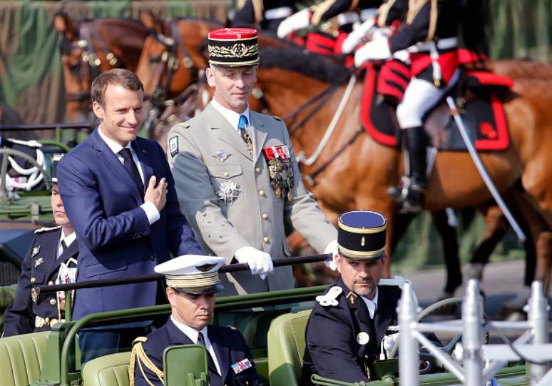 Presidente francês Emmanuel Macron durante cerimônia do Dia da Bastilha