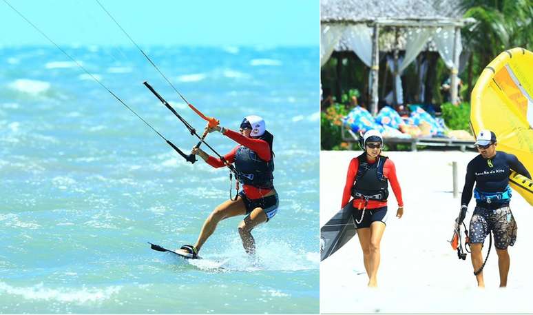Maya se aventura no kitesurf ap&oacute;s ser orientada pelo instrutor Andrade Vasconcelos, do Rancho do Kite