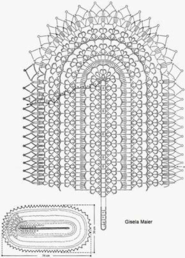 11. Gráfico de tapete de crochê oval com pontas