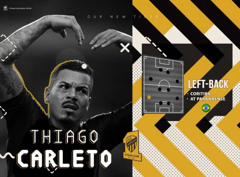 Lateral Thiago Carleto vai jogar ao lado do volante Jonas, ex-Flamengo, e do meia Valdívia, ex-São Paulo (Foto: Divulgação/ Al Ittihad)