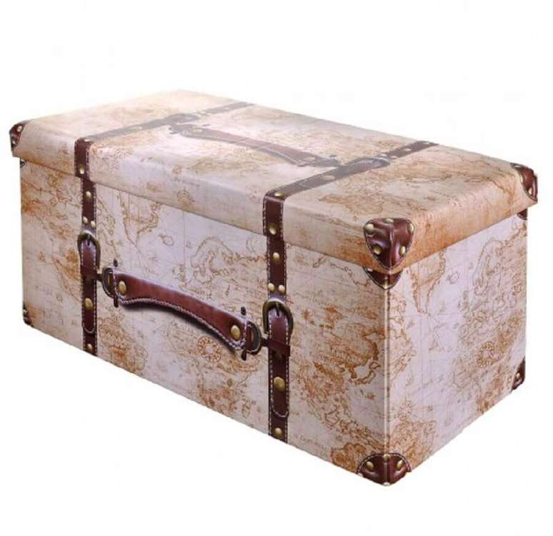 26- Modelo de puff ba&uacute; com Tampa Estampa Vintage.