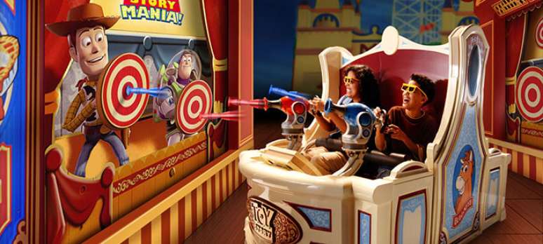A atra&ccedil;&atilde;o Toy Story Mania foi movida para a nova &aacute;rea.