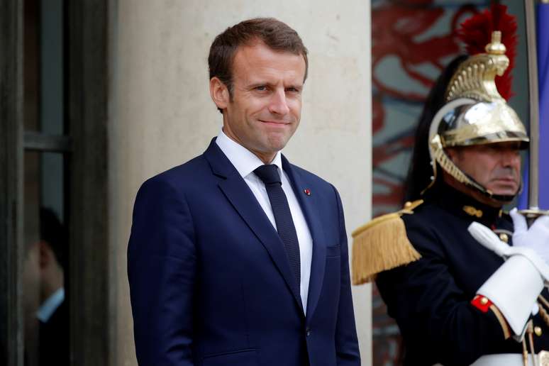 Presidente da França, Emmanuel Macron, após reunião com o presidente do Azerbaijão no Palácio do Eliseu, em Paris