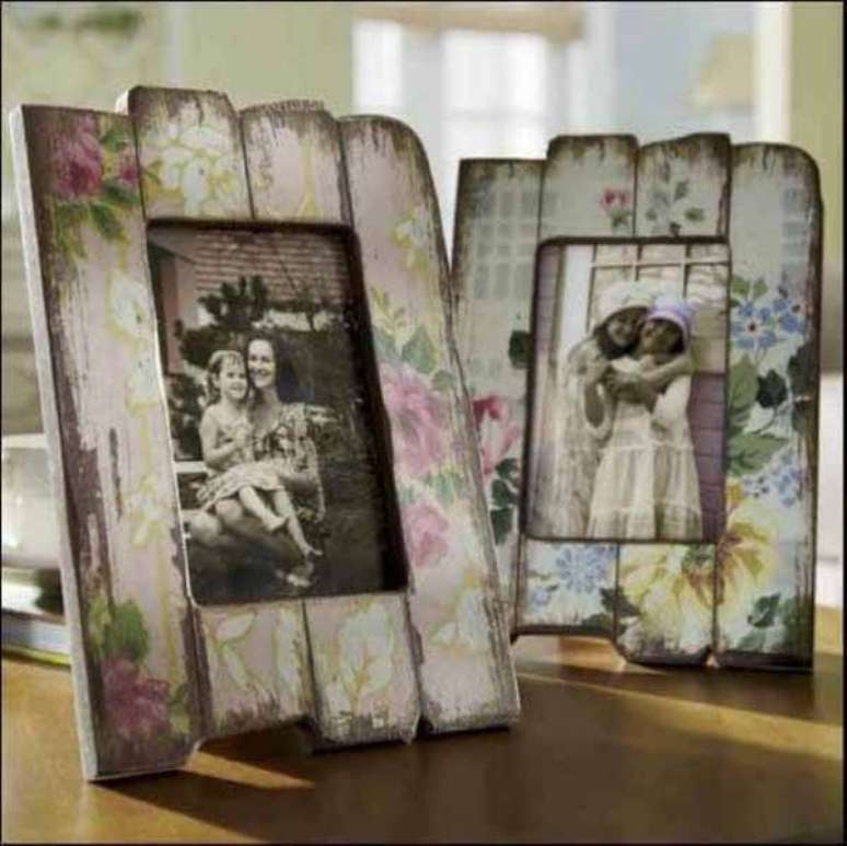 41.Artesanato em madeira reciclada para porta retratos