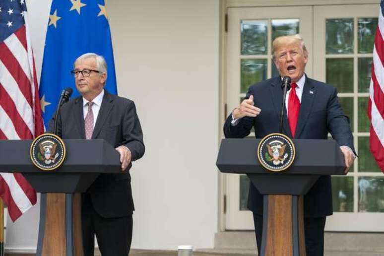 Jean-Claude Juncker e Donald Trump fazem pronunciamento na Casa Branca