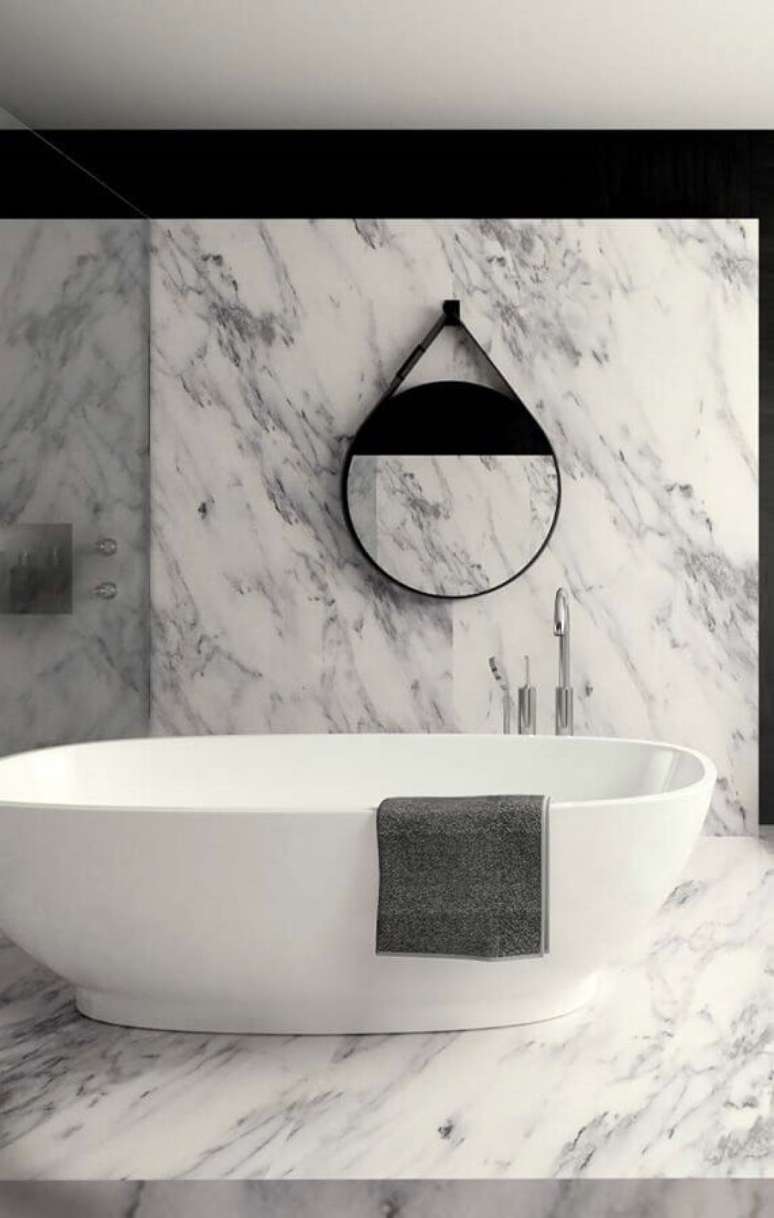 50. Mármore branco carrara para banheiro moderno – Foto: Pinterest