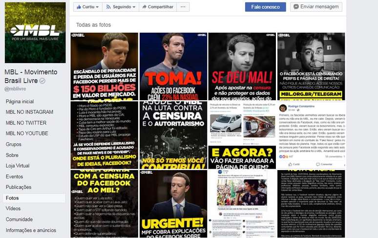 Ao longo do dia de hoje, a página do MBL no Facebook dedicou-se a denunciar a suposta 'censura' do Facebook | Imagem: Reprodução/Facebook