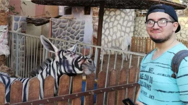 Foto publicada pelo estudante Mahmoud Sarhan levantou suspeitas de que zebra fosse na verdade um burro pintado