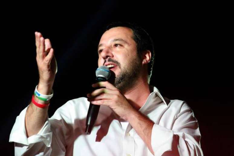 Matteo Salvini durante comício da Liga em Fontevivo, em 27 de julho