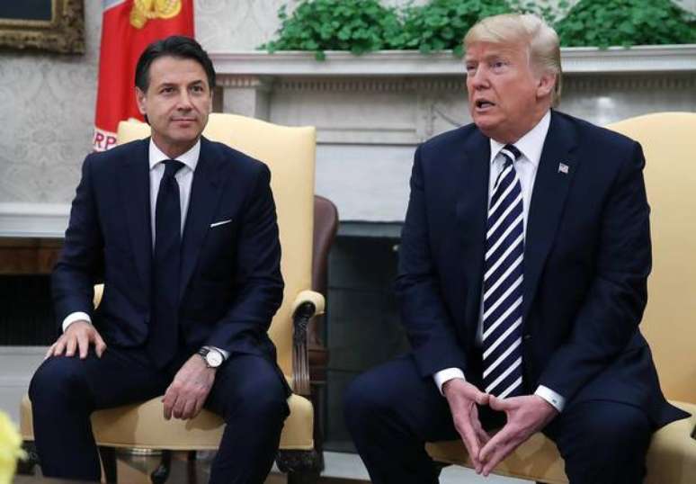 Giuseppe Conte e Donald Trump no Salão Oval da Casa Branca