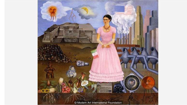 Um cl&aacute;ssico de Frida &eacute; seu Autorretrato na Fronteira entre M&eacute;xico e Estados Unidos (Cr&eacute;dito: Modern Art International Foundation)