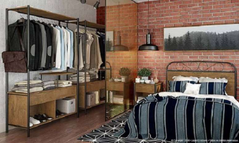 28- Guarda roupa sem porta em quarto completo individual. Fonte: Lojas Kd Móveis