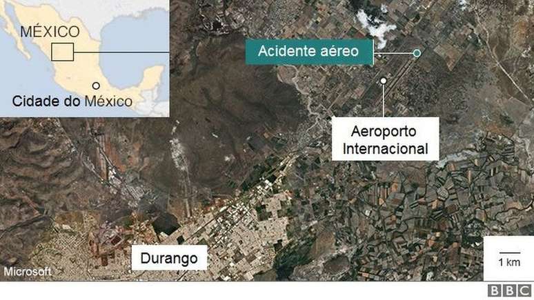 Gráfico de acidente aéreo em Durango, no México