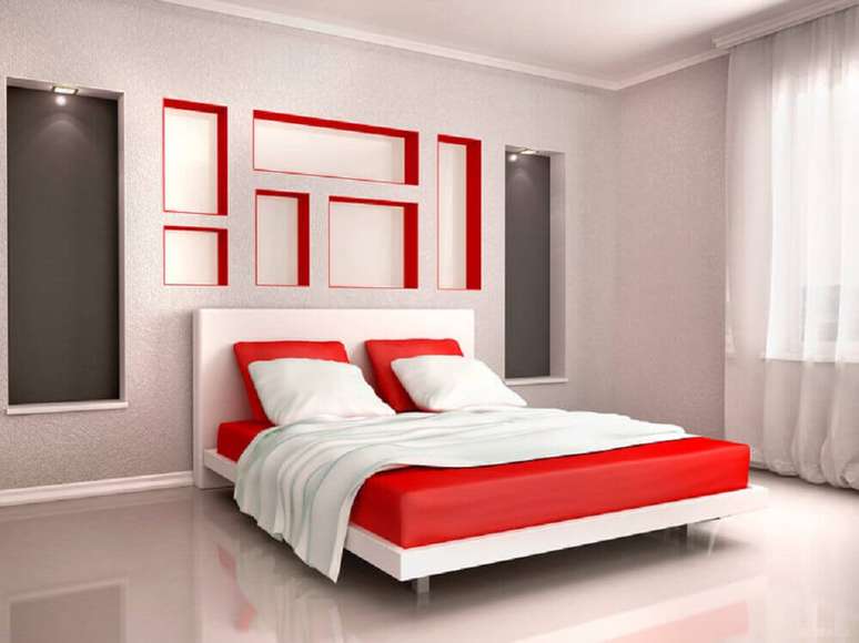46. Inspiração minimalista de quarto vermelho e branco – Foto: InteriorCharm