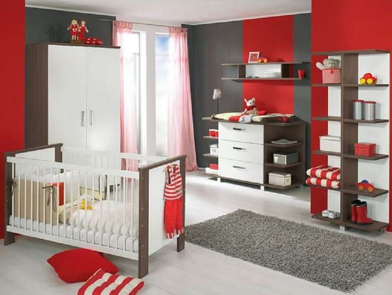 53. Decora&ccedil;&atilde;o para quarto vermelho e cinza de beb&ecirc; &ndash; Foto: Pinterest