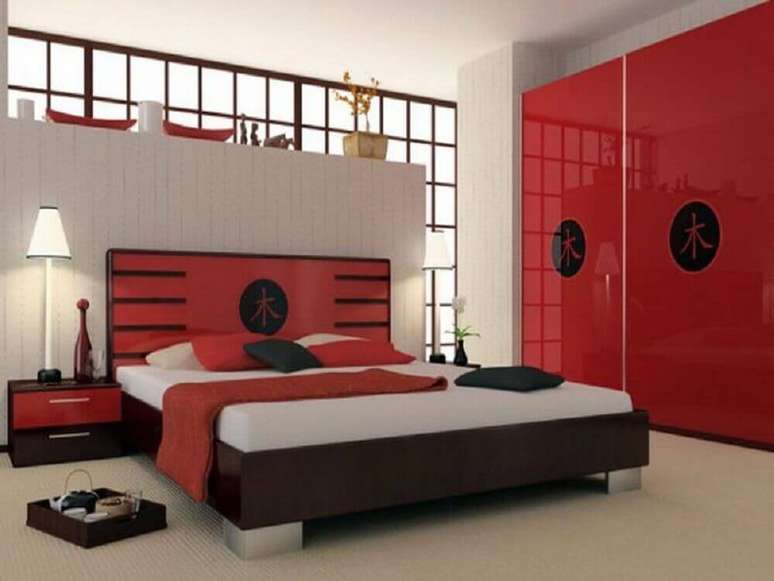 62. Inspiração para decoração de quarto vermelho e branco – Foto: Interior Design Ideas