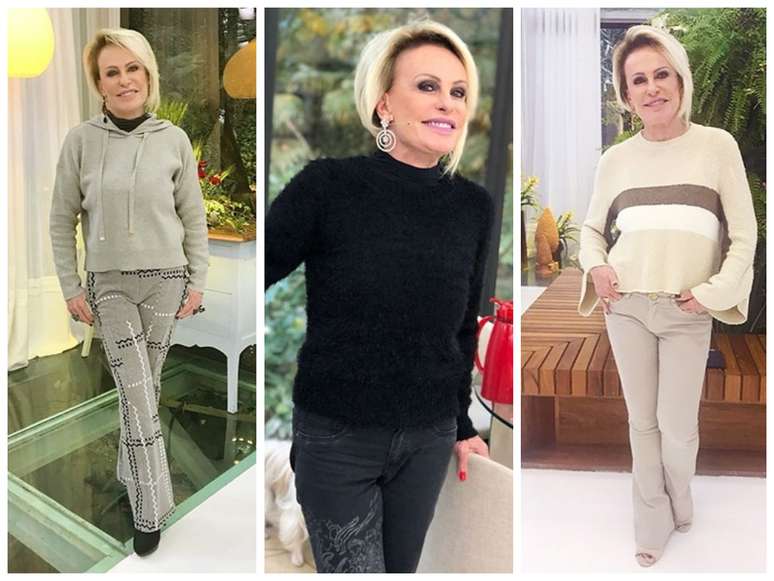 Looks de moletom e tricô da Ana Maria Braga (Fotos: anamariabraga.globo.com/Reprodução)