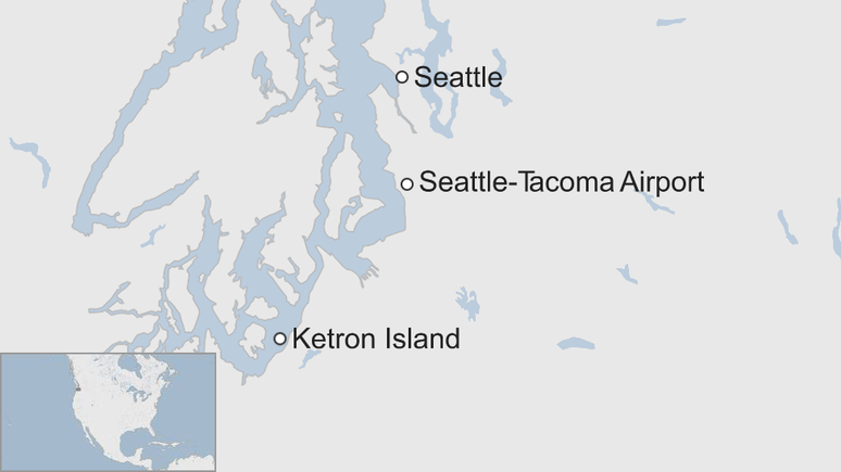 O avião foi roubado do aeroporto de Seattle-Tacoma e caiu na Ketron Island