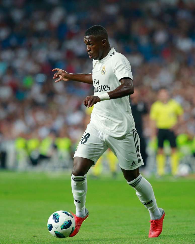 O atacante Vinícius Jr., em sua estréia no estádio do Real Madrid