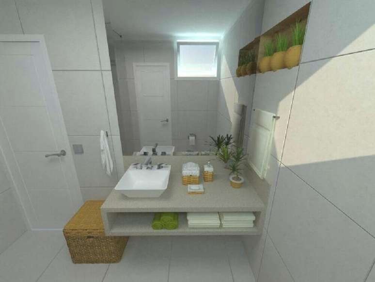 14. Decora&ccedil;&atilde;o com diferentes modelos de nicho para banheiro