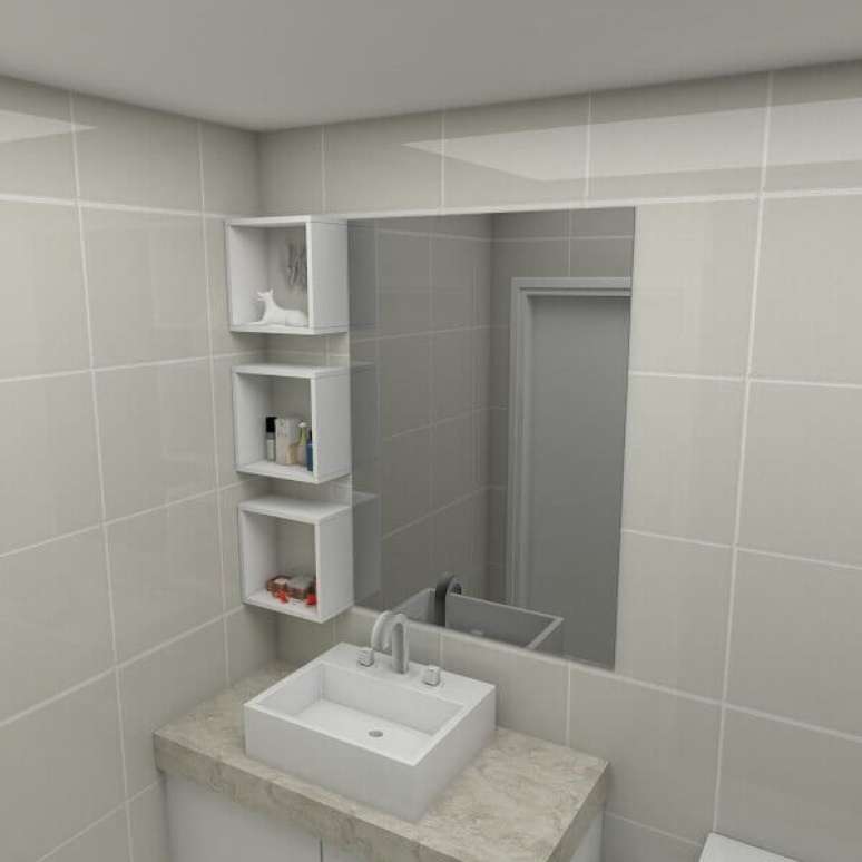 65- Nicho para banheiro pequeno organiza e decora o espaço. Fonte: Pinterest