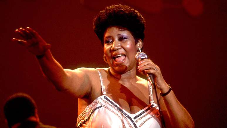 Aretha Franklin durante show em Chicago (EUA), em 1992