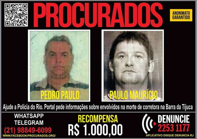 O Portal dos Procurados divulgou cartaz oferecendo recompensa de R$ 1 mil por informações que permitam a prisão deles 