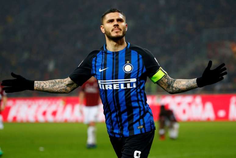 Icardi comemora gol na Inter de Mil&atilde;o
 4/4/2018     REUTERS/Tony Gentile  