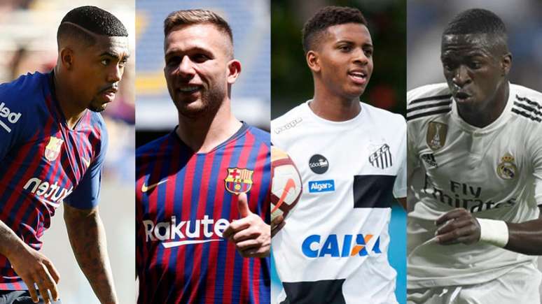 Malcom, Arthur, Vinicius Junior e Rodrygo: brasileiros podem brilhar em clubes da Espanha (Foto: AFP, Ivan Storti)