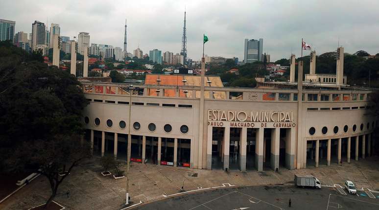 A fachada do estádio Paulo Machado de Carvalho, o Pacaembu