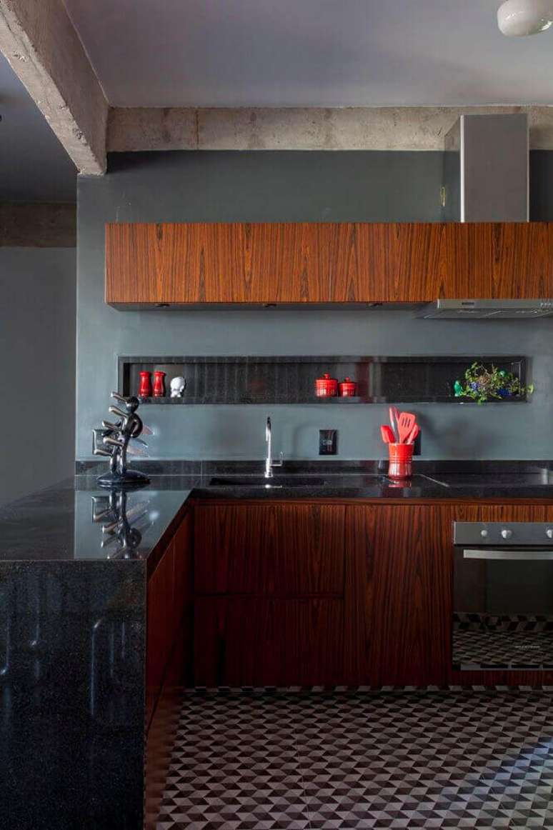 60. Modelo de nichos decorativos para cozinha moderna feitos exclusivamente para apoiar pequenos objetos