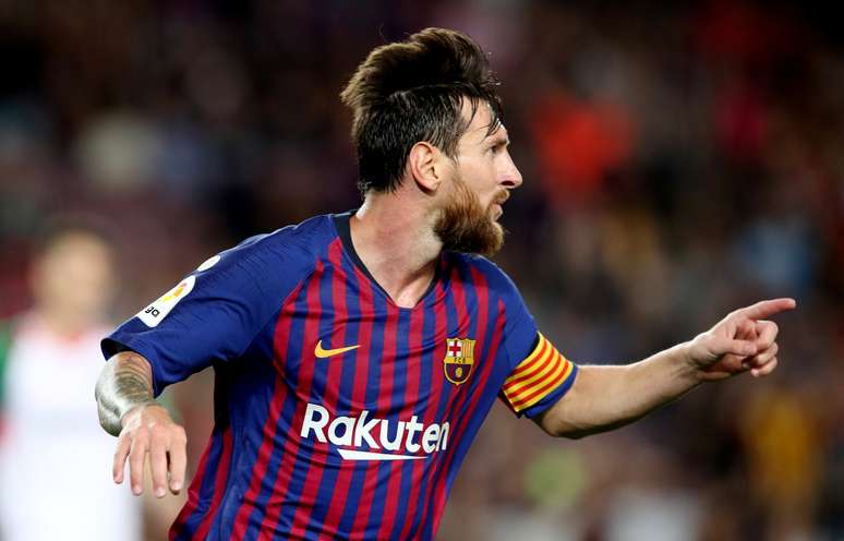 Messi comemora seu segundo gol, o terceiro do Barça