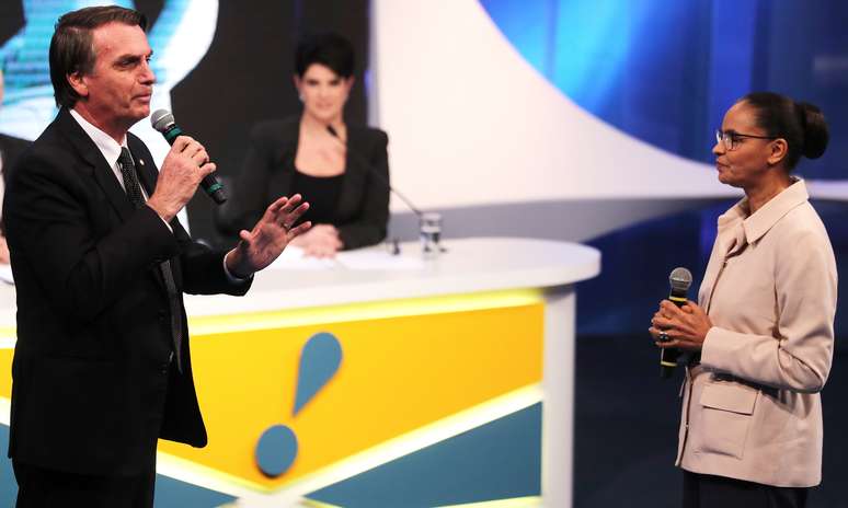 Candidatos &agrave; Presid&ecirc;ncia Bolsonaro e Marina em debate promovido pela RedeTV 17/08/2018 REUTERS/Paulo Whitaker