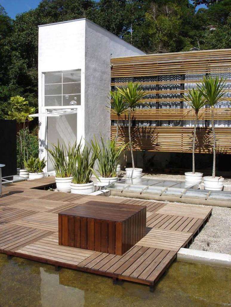 75. Exemplo para modelos de casas com o paisagismo planejado e revestimento de madeira