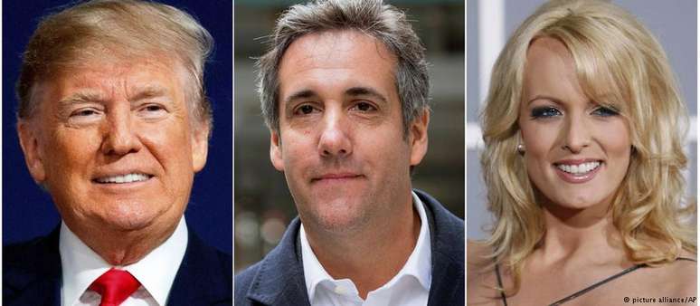 Cohen (c) admitiu ter agido sob pedido de Trump para comprar o silêncio da atriz pornô Stormy Daniels e de uma modelo
