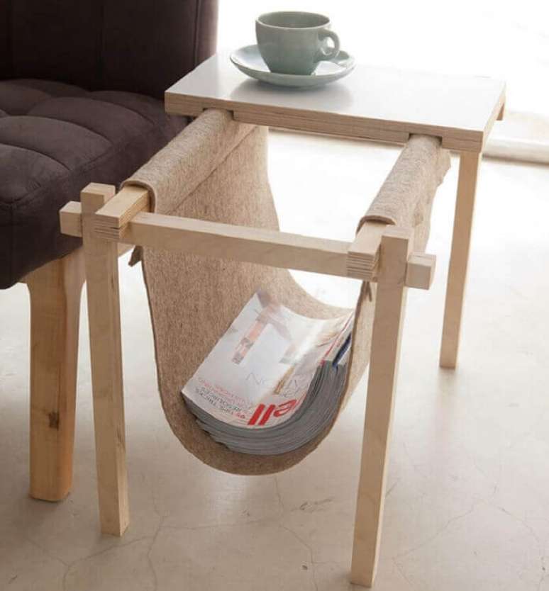 80. Modelo de decora&ccedil;&atilde;o moderna com porta revista feito de feltro &ndash; Foto: Contemporist