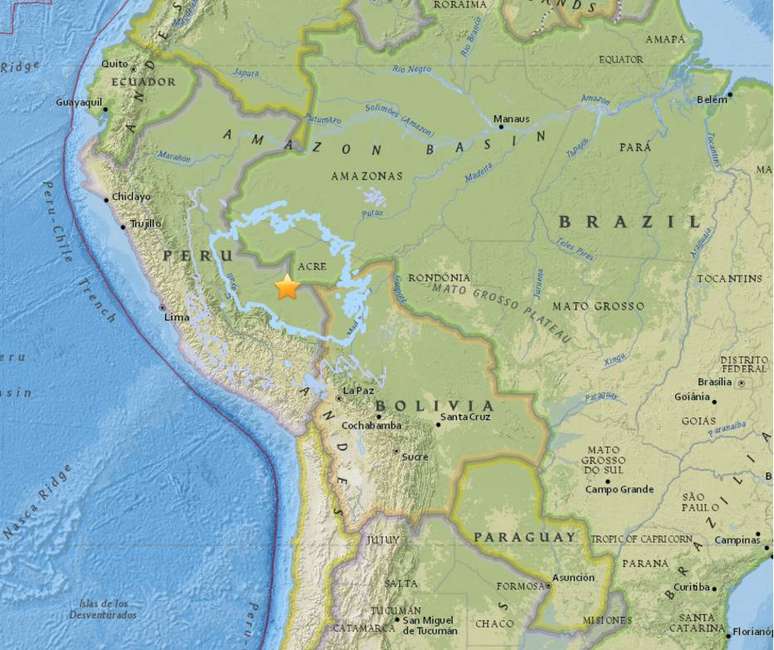 Terremoto no Peru ocorreu perto da fronteira com o Acre.