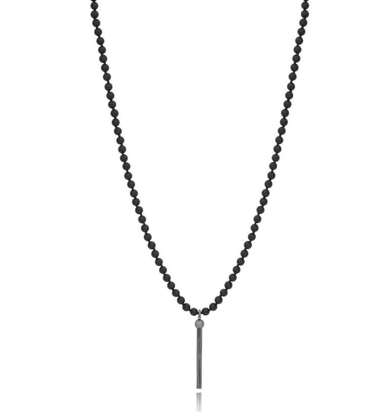 A japamala em ouro branco com &ocirc;nix, da linha de joias masculinas da Talento: prote&ccedil;&atilde;o