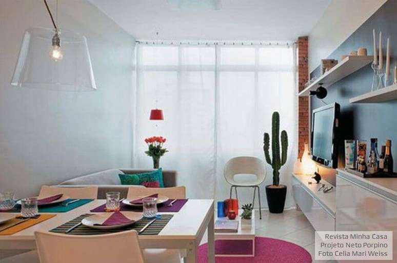 12. O cacto alto chama aten&ccedil;&atilde;o para o canto da sala de estar. Projeto por Neto Porpino.