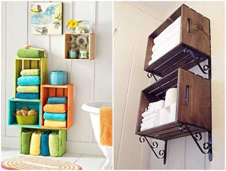 10. Você pode usar um caixote de madeira ou vários na decoração do banheiro. Foto de Artesanato e Reciclagem
