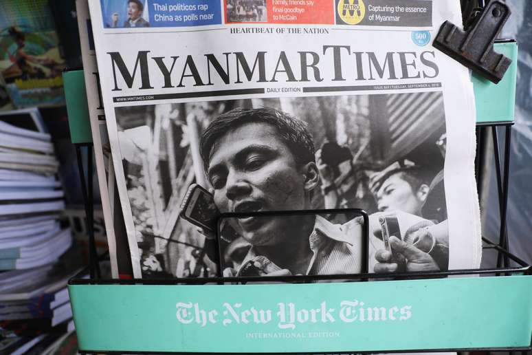 Capa de jornal de Mianmar com crítica à condenação de jornalistas da Reuters 04/09/2018 REUTERS/Ann Wang