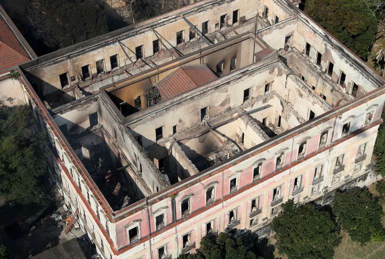 Vista a&eacute;rea do Museu Nacional, ap&oacute;s ser destru&iacute;do por um grande inc&ecirc;ndio
03/09/2018
REUTERS/Ricardo Moraes
