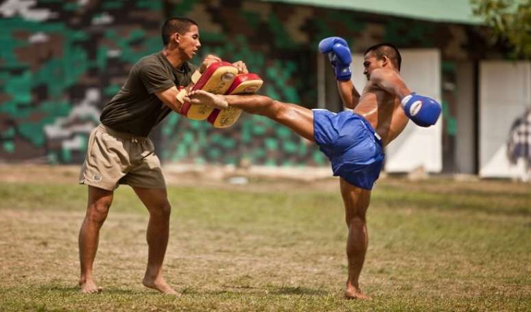 Muay-Thai: originária da Tailândia, seus praticantes aprendem a usar “as oito armas”, que são os pares de pés, joelhos, cotovelos e punhos. “São técnicas de extrema velocidade e força”, fala Marcelo Tadeu Fernandes Silva, docente da faculdade de educação física do complexo educacional FMU, em São Paulo (SP), que ministra a disciplina de artes marciais, lutas e combate. Perfil de aluno: “O muay-thai é completo e perfeito para quem busca condicionamento físico. As aulas são intensas e oferecem uma perda calórica muito alta – ótimas para quem busca perda de peso. De quebra, ainda ganha-se músculos torneados e flexibilidade”, destaca Vitor. Segundo Marcelo, o muay-thai geralmente atrai pessoas competitivas, que gostam de se desafiar e participar de campeonatos.