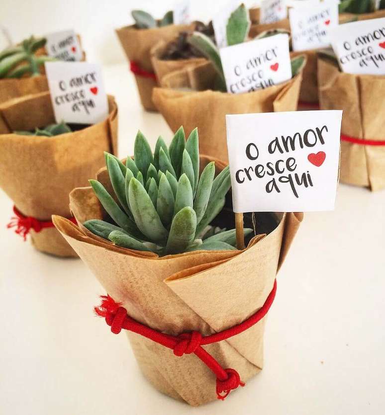 14. Vasinhos com mudinhas de plantas s&atilde;o &oacute;timas lembrancinhas de casamento para fazer em casa &ndash; Foto: Pinterest