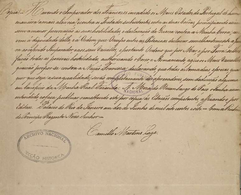 Declaração de Guerra de Dom João 6º a Napoleão Bonaparte