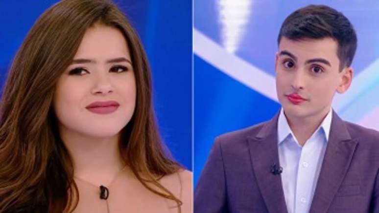 Maisa Silva e Dudu Camargo em grava&ccedil;&atilde;o do 'Programa Silvio Santos'.