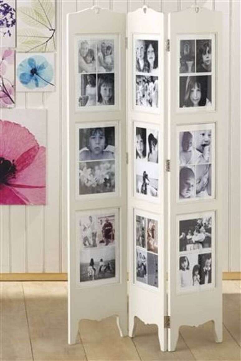 7- Os biombos decorativos podem ser utilizados como galeria de fotos em quarto de casal ou adolescente: Fonte: Next