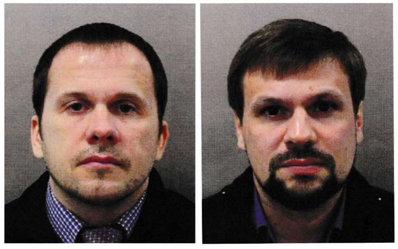 Alexander Petrov e Ruslan Boshirov, que foram acusados pelo Reino Unido de tentarem matar o espi&atilde;o russo Sergei Skripal e a filha, em foto divulgada pela pol&iacute;cia de Londres 05/09/2018 Pol&iacute;cia Metroplitana via Reuters